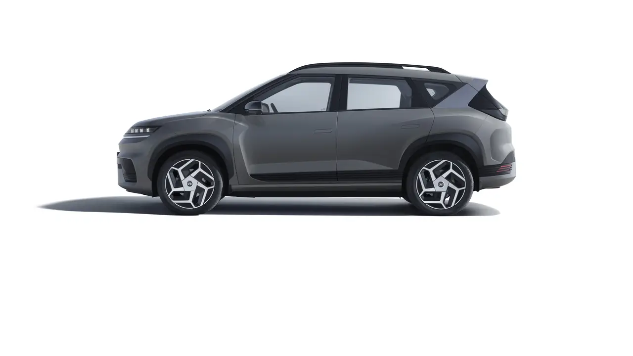Vista lateral del Hyundai ELEXIO con las marcas de sus dimensiones.