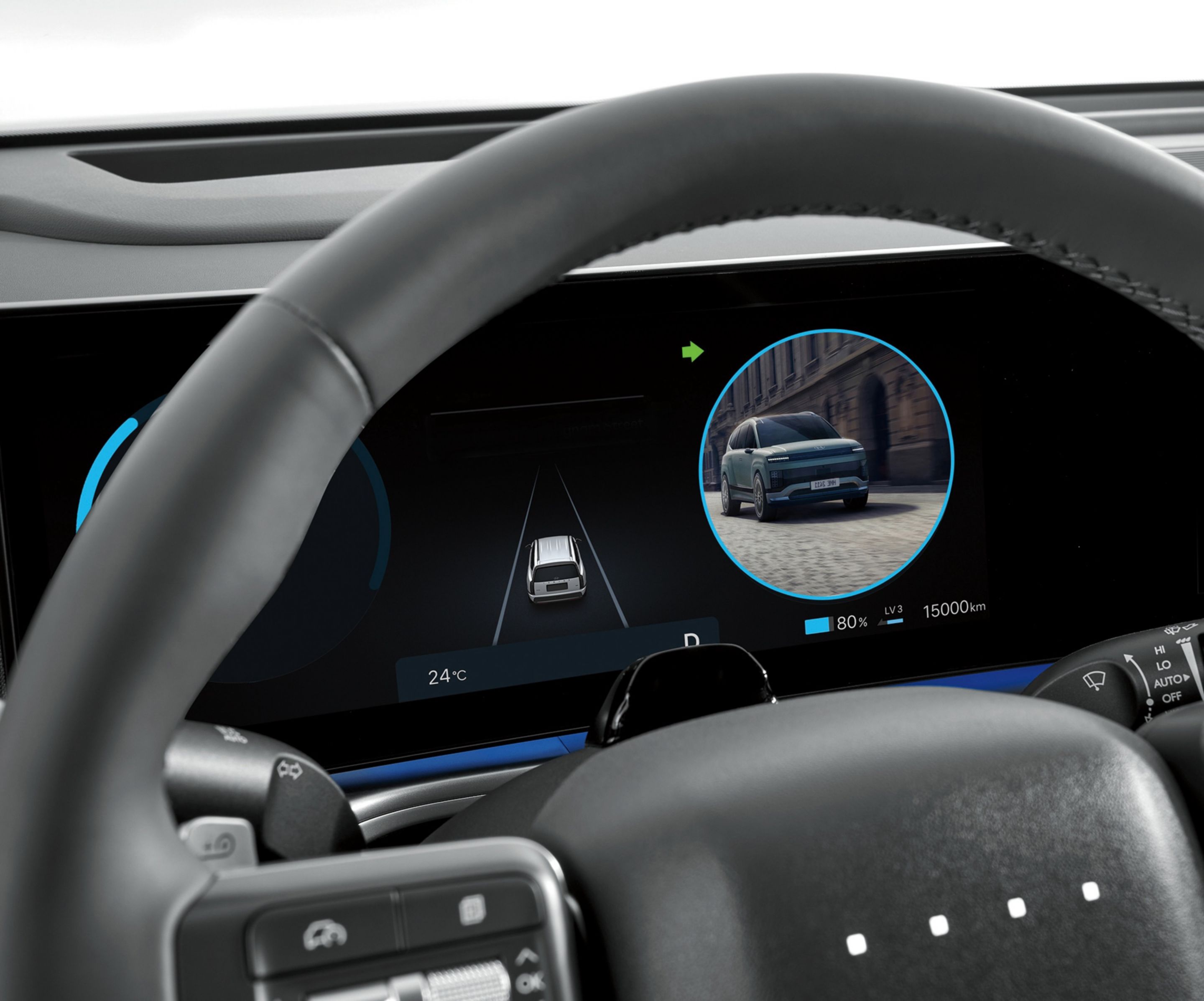 Blind-Spot View Monitor en el cluster digital del Hyundai IONIQ 9.&nbsp;
