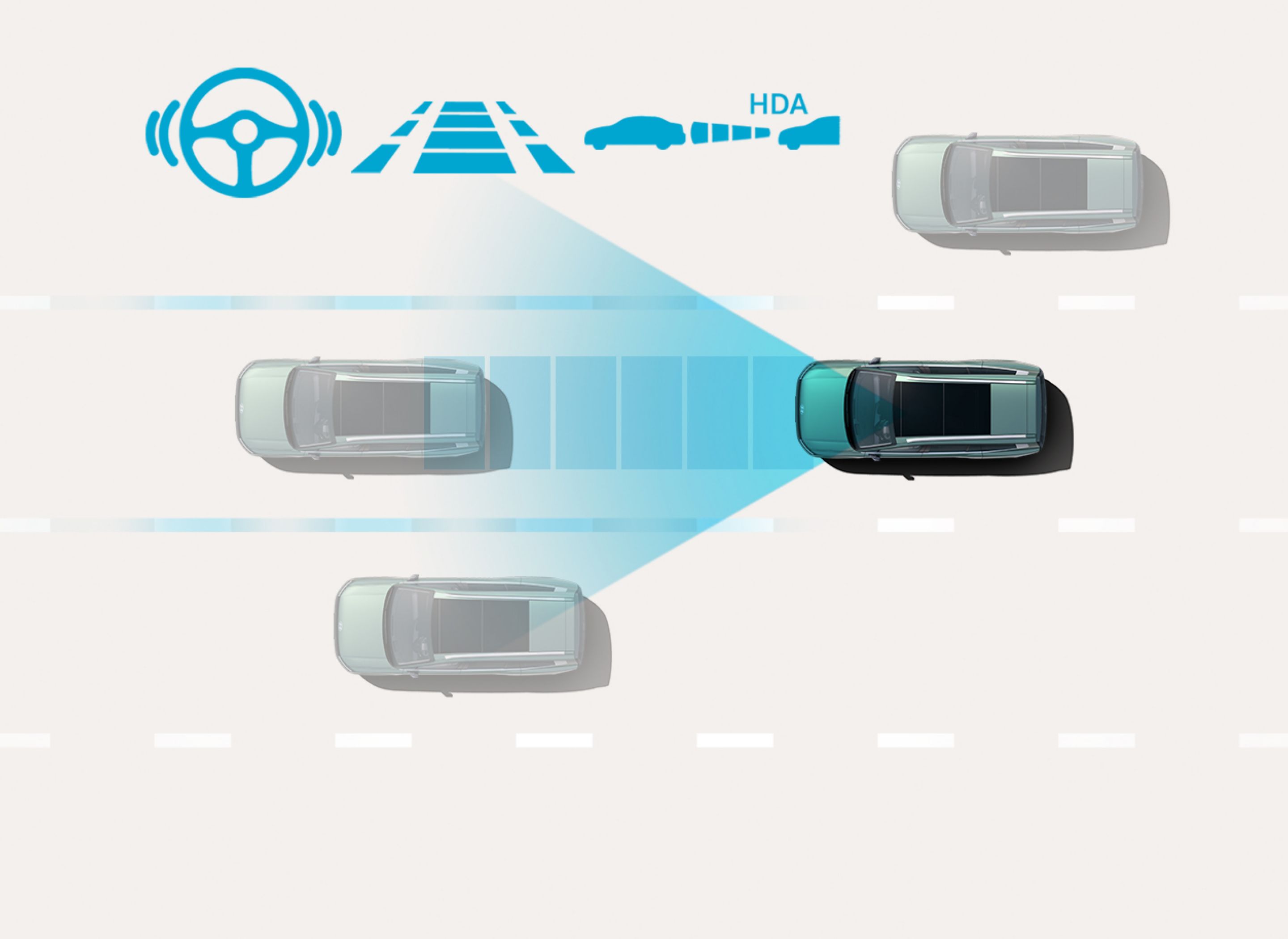 Highway Driving Assist: el Hyundai IONIQ 9 mantiene una distancia y posición de carril seguras en rutas mediante el monitoreo del tráfico circundante y la asistencia con el control de velocidad y dirección.