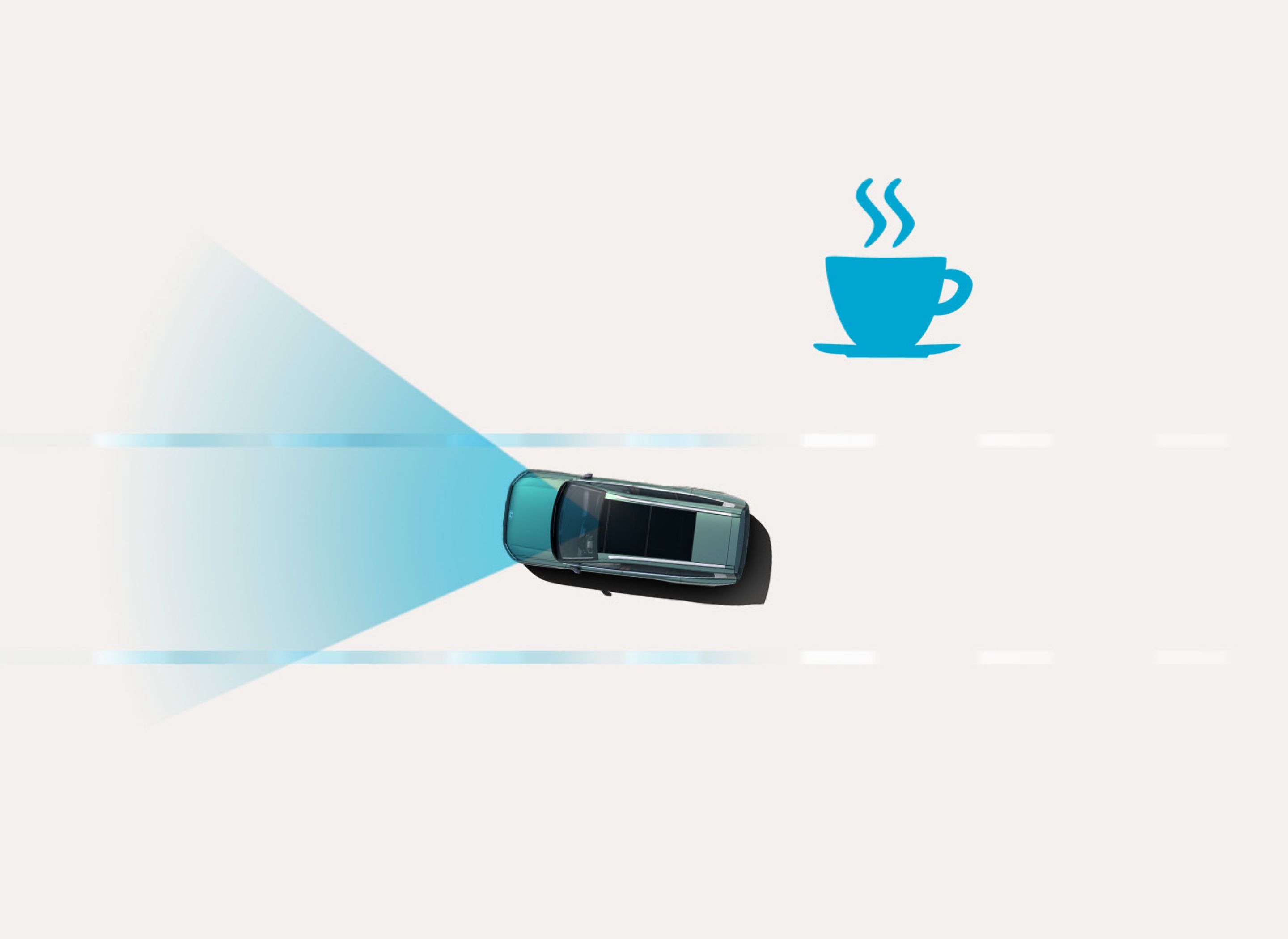 In Cabin Camera: vista aérea de un Hyundai IONIQ 6 drifting dentro de las líneas del carril mientras los sensores detectan una reducción en la atención del conductor.