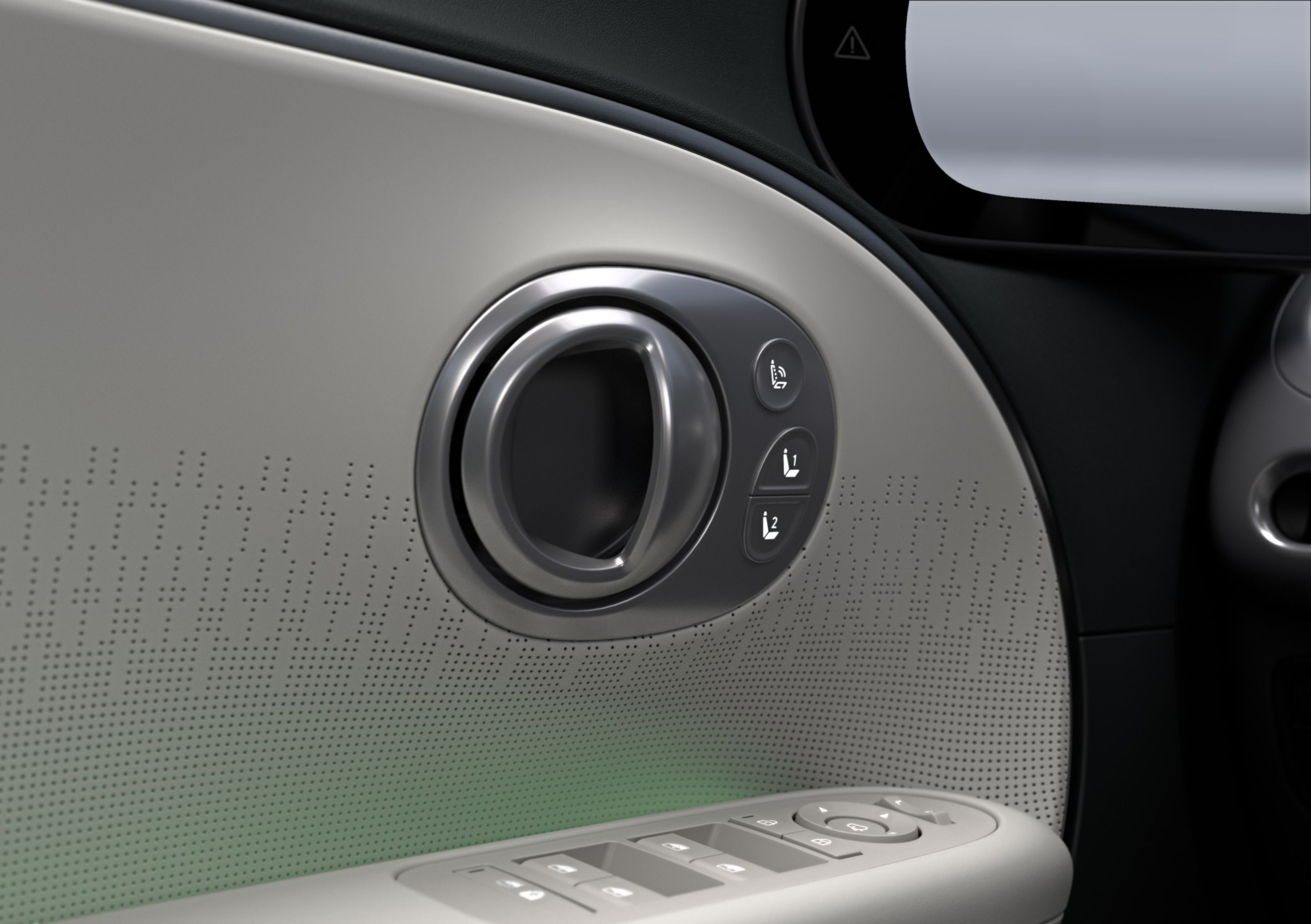Vista de cerca del apoyabrazos de la puerta dentro del SUV eléctrico Hyundai IONIQ 9.