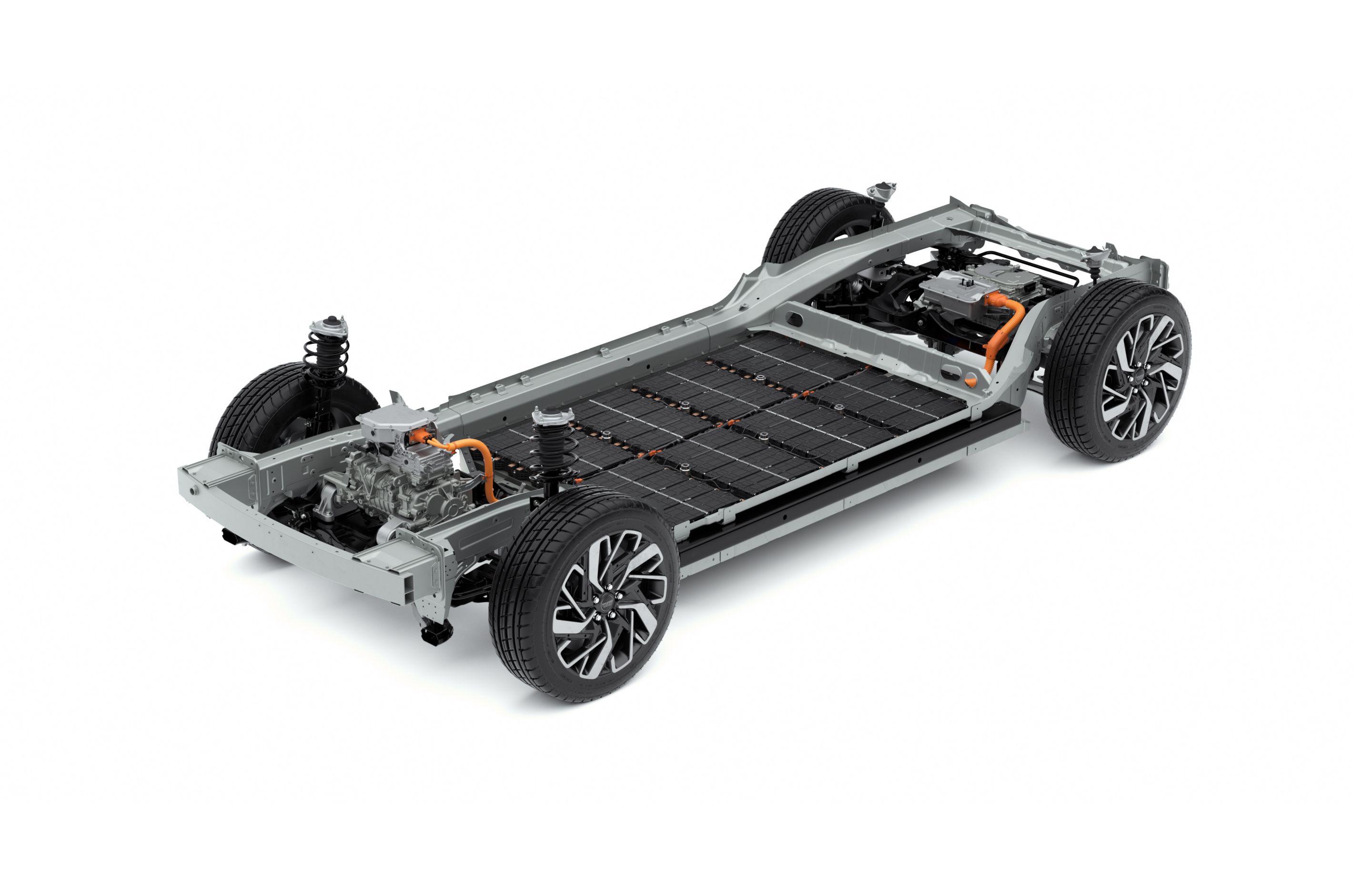 Chasis y paquete de batería dentro de la Hyundai Electric-Global Modular Platform (plataforma modular eléctrica global, E-GMP).